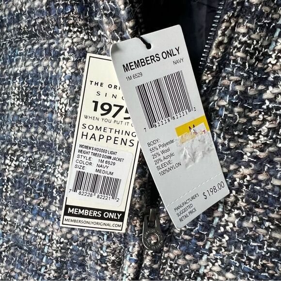 NWT Members Only Wool Blend Hooded Tweed Bomber Puff Jacket M - Picture 5 of 12